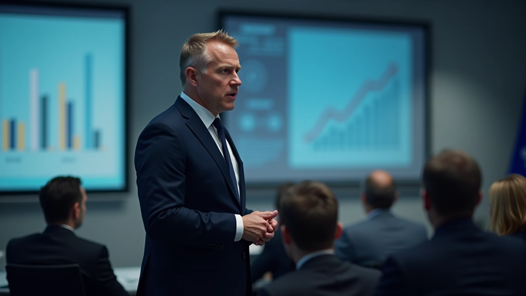 Ekonom prezentuje analýzu čtvrtletních dat na semináři