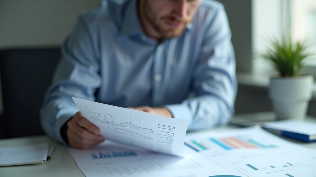 Profesionál analyzující čtvrtletní ekonomické údaje s grafy a tabulkami
