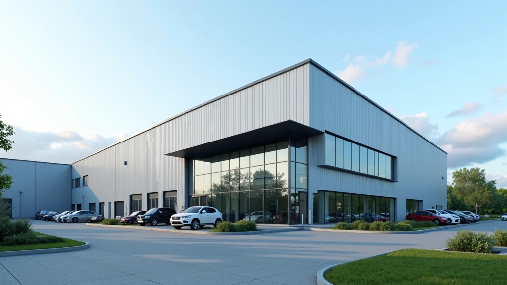 Průmyslová zóna se závodů automobilového průmyslu a moderními stavbami