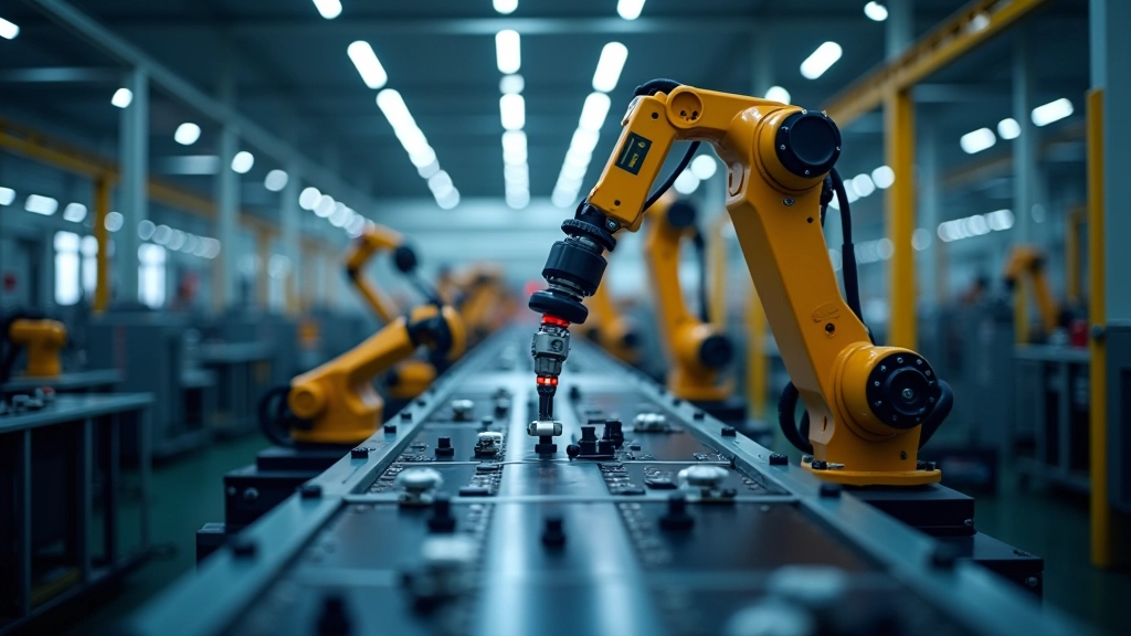 Moderní fabrika s automobilovým výrobním procesem a robotickou automatizací